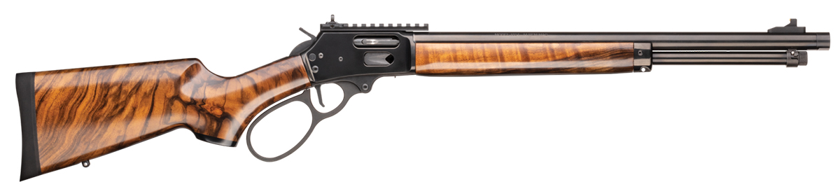 Both standard versions are stainless, with forged receiver. The walnut rifle gets a black PVD metal finish.